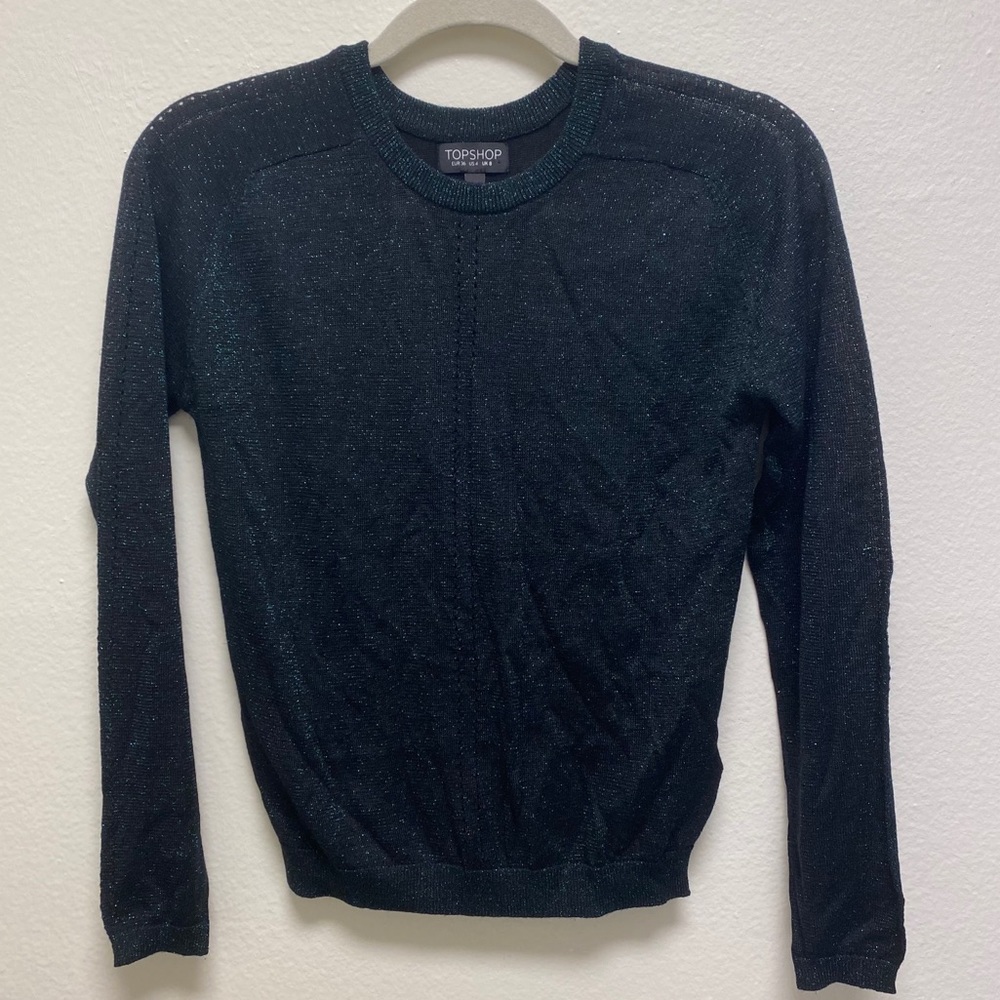 Topshop Long Sleeve Iridescent Green Sweater